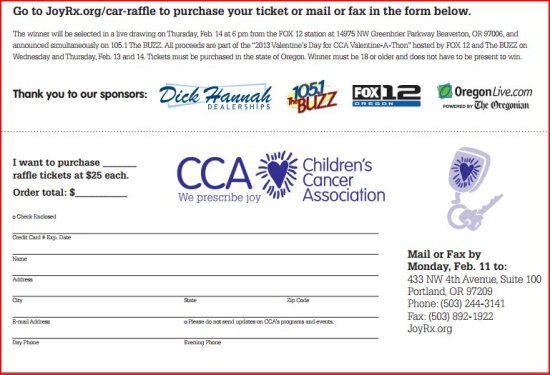 Childrens Cancer Association 2013 Raffle mail in flyer 