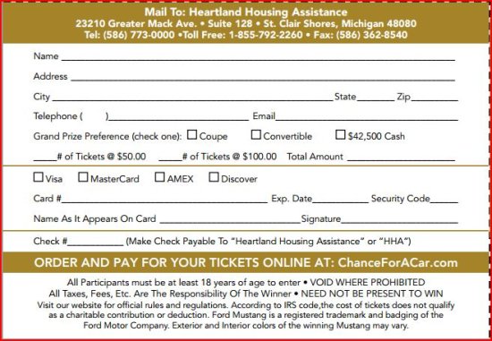 Heartland Housing Assistance 2013 -2014 Mustang Coupe or Conver or Cash - form  