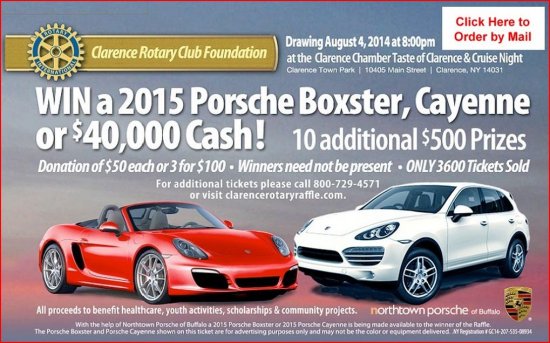 Rotary Club of Clarence 8-04-2014 raffle - 2015 Porsche - full flyer