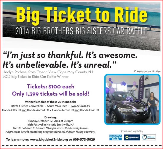 Big Brothers Big Sisters of Atlantic & Cape May Counties 10-12-2014 raffle -5 Choices of 2014 Models - Flyer. Top