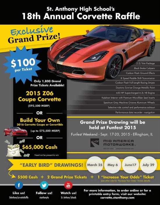 St. Anthony of Padua Parish 9-20-2015 raffle - Choose a 2015 Z06 Corvette, 2016 Corvette Conv. or $65,000 Cash - Flyer