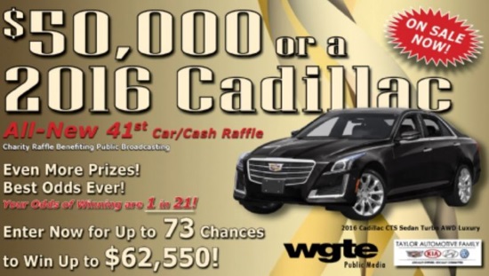 WGTE Public Media 1-22-2016 raffle - 2016 Cadillac CTS Sedan Turbo AWD or $50,000 cash - flyer