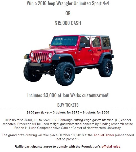 Harold E. Eisenberg Foundation 10- 18-2016 raffle - 2016 Jeep Wrangler Unlimited Sport 4×4 OR $15,000 CASH - Flyer 