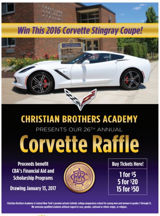 Christian Brothers Academy 1-13-2017 raffle - 2016 White Corvette Stingray Coupe or $35,000 CASH - Flyer 