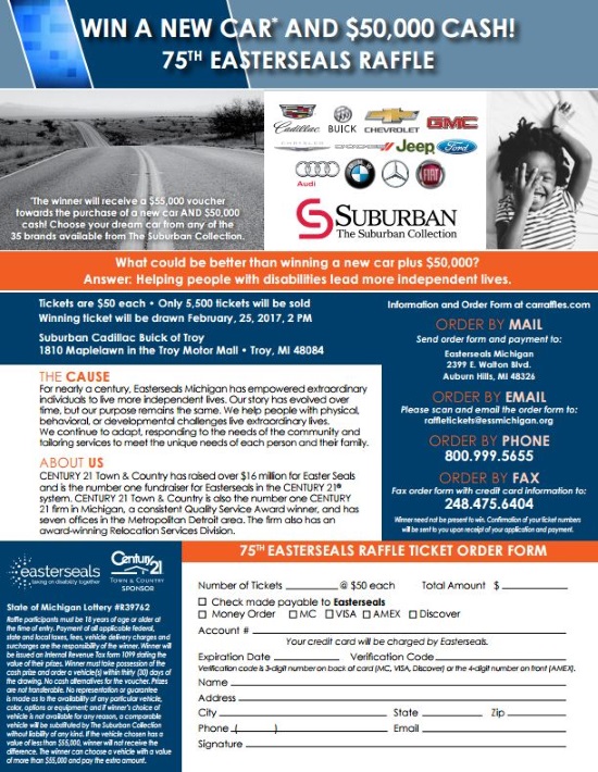 Easter Seals Michigan 2-25-2017 raffle - WIN A NEW CAR AND $50,000 - Flyer