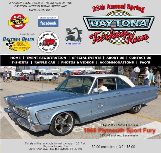 Daytona Turkey Run 3-26-2017 raffle - 1966 Plymouth Sport Fury - Flyer 