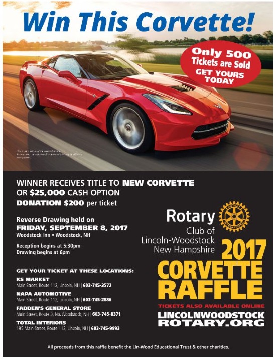 Lincoln-Woodstock Rotary Club - 9-08-2017 raffle - 2017 Chevy Corvette or $25,000 Cash - Flyer 