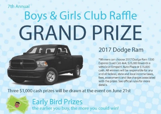 Boys & Girls Club of Brookings 6-21-2017 raffle - 2017 Ram 1500 Quad Cab 4x4 or $15,000 Cash - Flyer 