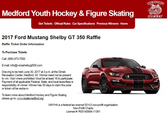 Medford Wisconsin Youth Hockey 6-30-2017 raffle - 2017 Ford Mustang Shelby GT 350 Coupe - Poster 