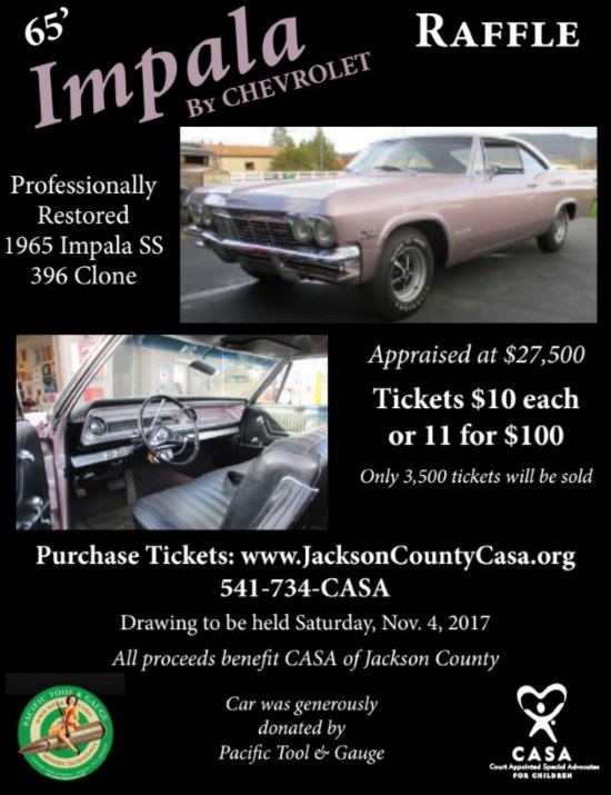 CASA of Jackson County 11-04-2017 raffle - 1965 Chevy Impala SS 396 Clone - Flyer 