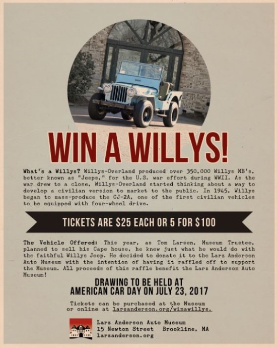 Larz Anderson Auto Museum 7-23-2017 raffle - 1948 Willys CJ-2A - Flyer 