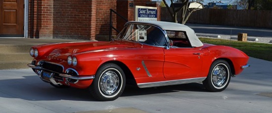 Saint Bernard Catholic Church 8-19-2017 raffle - 1962 Corvette Convertible, 327-340 HP - left front..top up 