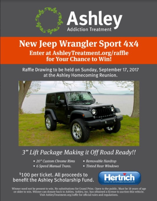 Ashley Addiction Treatment 9-17-2017 raffle - 2017 Jeep Wrangler Sport 4x4 - right front - Flyer 