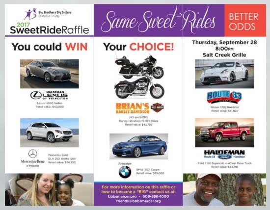 Big Brothers Big Sisters of Mercer County 9-28-2017raffle - Choose 1 of 5 cars or pair of Harley's - Flyer 