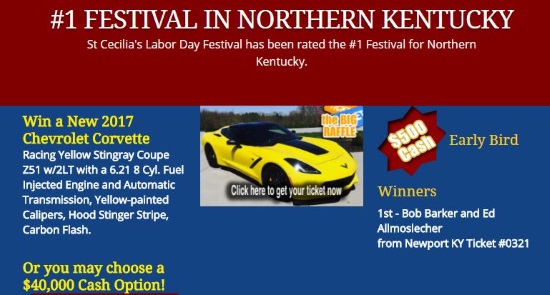 St. Cecilia Roman Catholic Church 9-04-2017 raffle - 2017 Corvette Stingray Coupe Z51 or $40,000 Cash - poster 