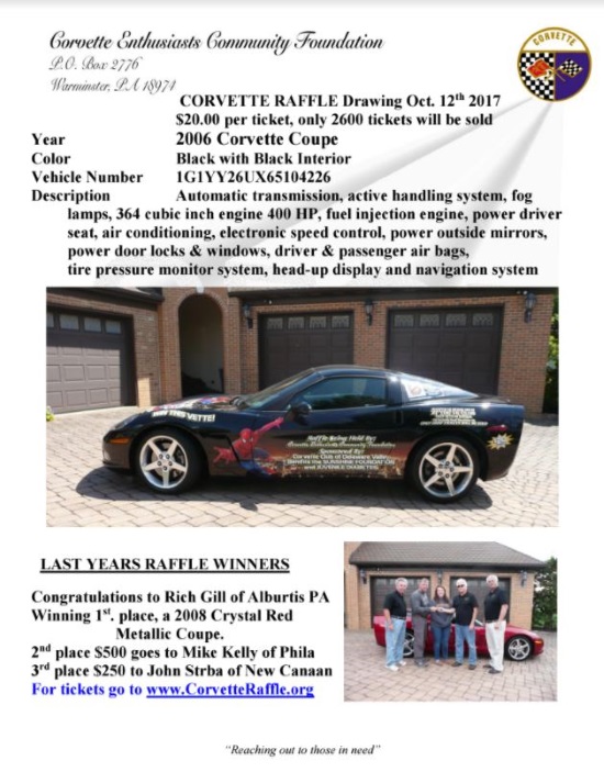 Corvette Enthusiasts Community Foundation 10-12-2017 raffle - 2006 Corvette Coupe - Flyer 