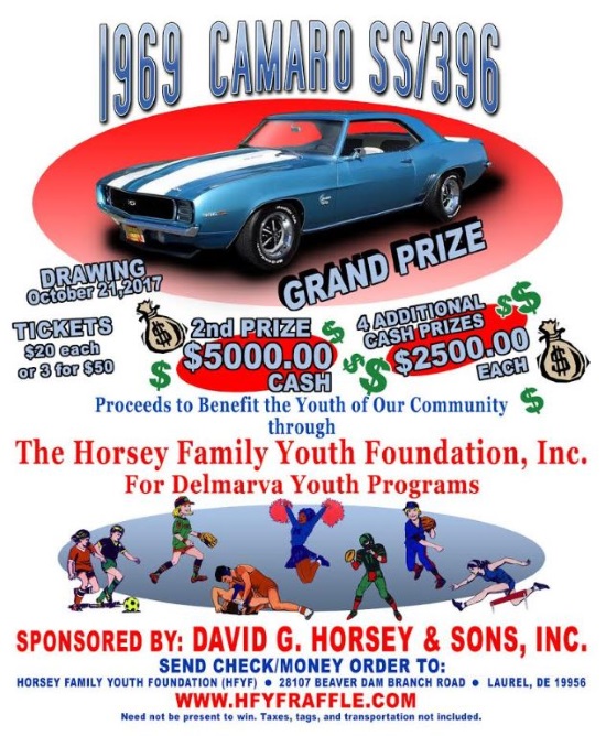 Horsey Youth Foundation 10-21-2017 raffle - 1969-Chevrolet-Camaro SS 396 - Flyer