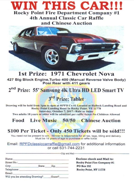 Rocky Point Fire Department 10-07-2017 raffle - 1971 Chevy Nova - Flyer 