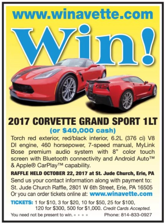 St. Jude Parish 10-22-2017 raffle - 2017 Corvette Grand Sport 1LT or $40,000 Cash - Flyer 