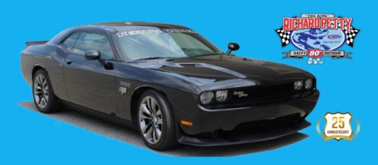 Brevard Alzheimer's Foundation Inc 5-06-2018 drawing - 2014 Petty's Garage Dodge Challenger SRT8 - right front Petty logo 