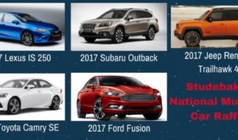 Studebaker National Museum 12-12-2017 raffle - Choose a 2017 Lexus, Subaru, Jeep. Toyota, Ford - or - $20,000 Cash - poster