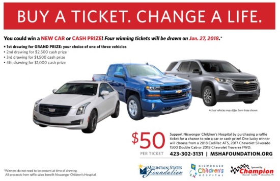 Mountain States Foundation 1- 27-2018 raffle - Choose a 2018 Cadillac ATS, 2017 Chevy Silverado or 2018 Chevy Traverse - Flyer 