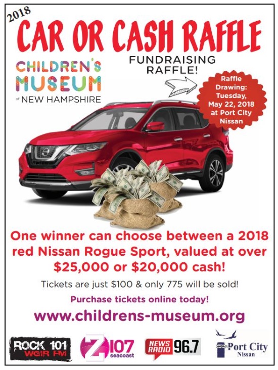 Children's Museum of New Hampshire 5-22-2018 raffle - 2018 Nissan Rogue Sport or $20,000 Cash - Flyer 