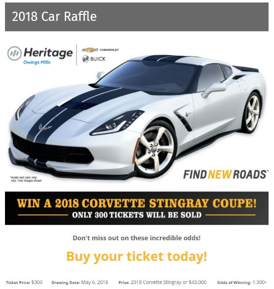 Restaurant Association of Maryland Education Foundation 5-06-2018 raffle - 2018 Corvette Stingray Coupe 1LT or $45,000 Cash - Poster 