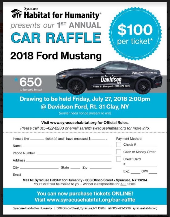 Syracuse Habitat for Humanity 7-27-2018 raffle - 2018 Ford Mustang GT Coupe Premium 5.0 L V-8 - New Flyer #2 