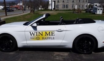 Rotary Club of Lancaster 8-02-2018 raffle - 2018 Ford Mustang EcoBoost Convertible -left side -sign