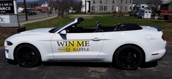 Rotary Club of Lancaster 8-02-2018 raffle - 2018 Ford Mustang EcoBoost Convertible -left side -sign