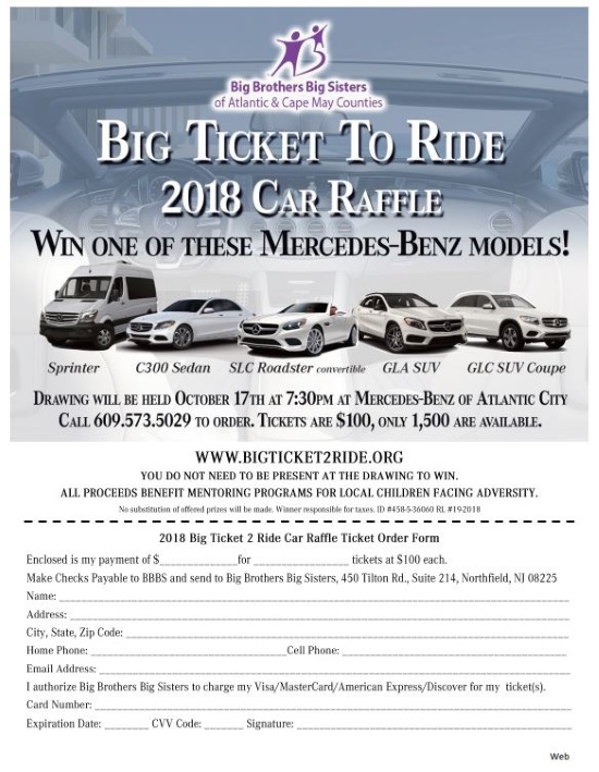 Big Brothers Big Sisters of Atlantic & Cape May 10-17-2018 raffle - Win One of These Mecedes-Benz Models - Flyer 