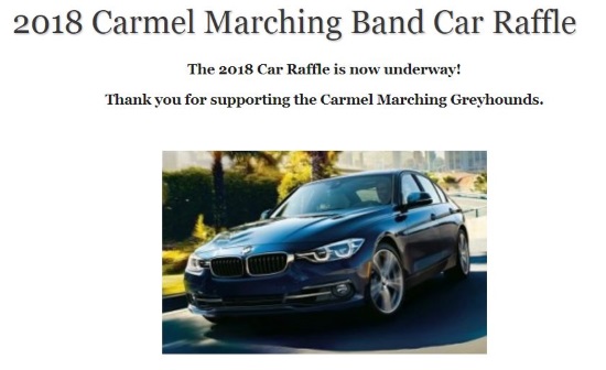 Carmel High School Band Boosters 10-05-2018 raffle - Choose a 2018 BMW or Mini Cooper or $25,000 Cash - BMW poster 