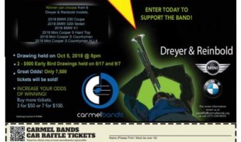 Carmel High School Band Boosters 10-05-2018 raffle - Choose a 2018 BMW or Mini Cooper or $25,000 Cash - Flyer