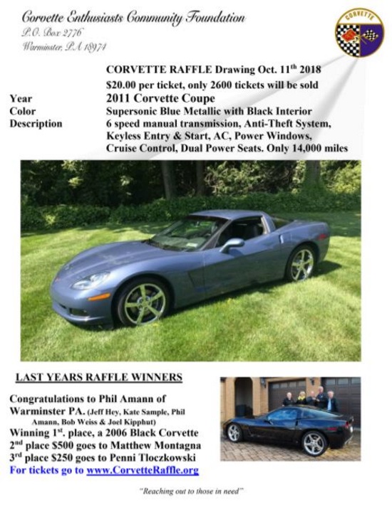 Corvette Enthusiasts Community Foundation 10-11-2018 raffle - 2011 Chevy Corvette Coupe - Flyer 