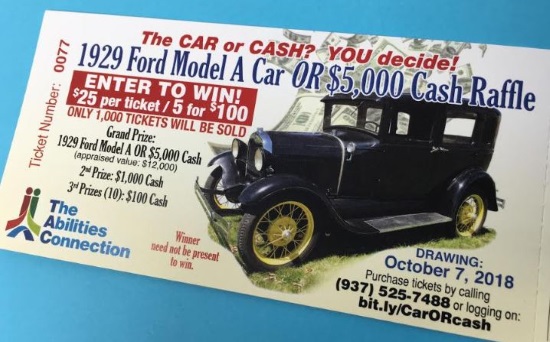 TAC Industries 10-07-2018 raffle - 1929 Model A Deluxe Fordor Town Sedan or $5,000 - ticket 