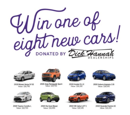 Childrens Canser Association 2-14-2019 raffle - Win one of Eight Cars - words on top