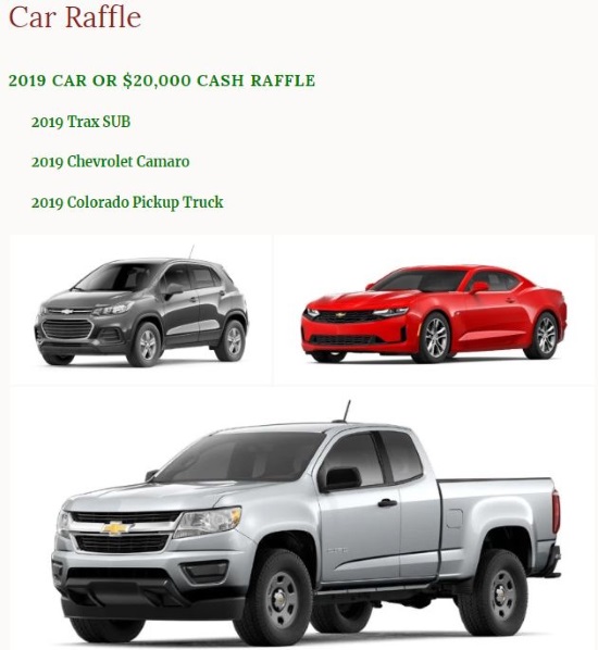 Holy Rosary Parish 6-01-2019 raffle - Choose a 2019 Chevy Camaro, Colorado Pickup, Trax SUV or $20,000 Cash - Poster 