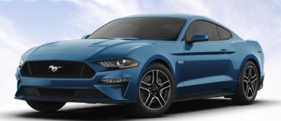 Rotary Club of Lancaster, NH - 8-01-2019 raffle - 2019 Ford Mustang GT Coupe Velocity Blue - left front