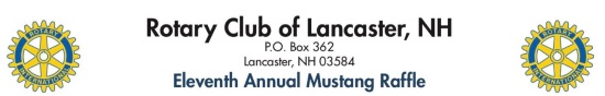 Rotary Club of Lancaster, NH - 8-01-2019 raffle - 2019 Ford Mustang GT Coupe Velocity Blue - logo 