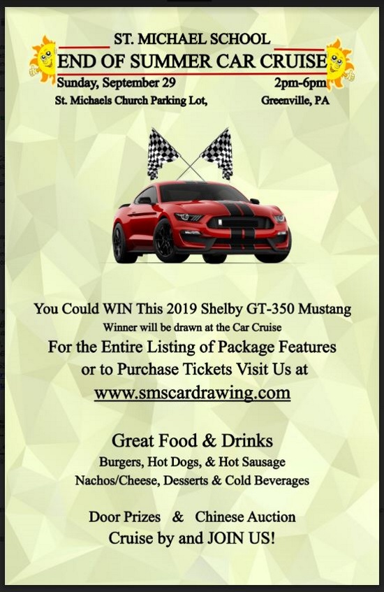 St. Michaels School 9-29-2019 raffle - 2019 Forf Mustang Shelby GT 350 or $30,000 - Flyer 