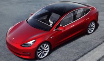 Chesapeake Climate Action Network 5-31-2019 drawing - 2019 Tesla Model 3 - top view red car no words