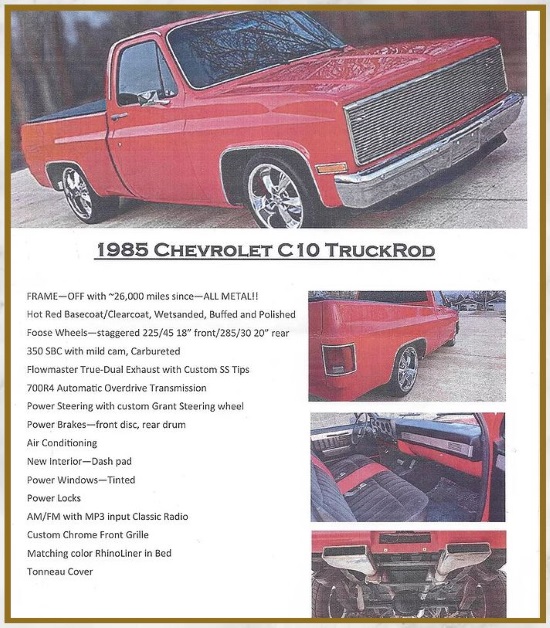 Krusin Klassics 6-01-2019 raffle - 1985 Chevy C-10 Truckrod - truck specs 