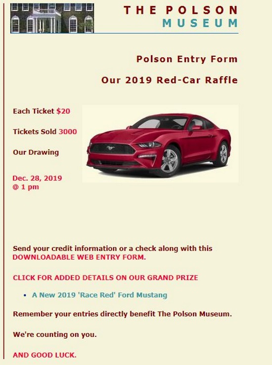 Polson Museum 12-28-2019 raffle - A New 2019 'Race Red' Ford Mustang - Poster 