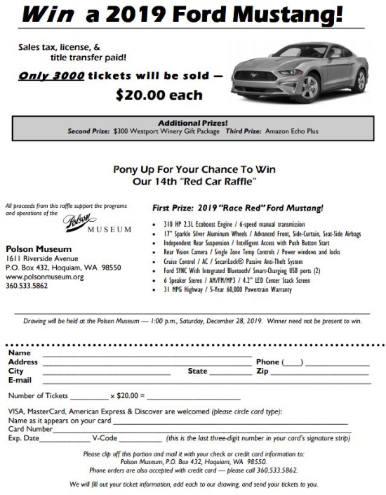 Polson Museum 12-28-2019 raffle - A New 2019 'Race Red' Ford Mustang - order form 