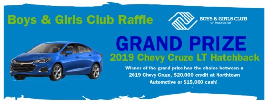 Boys & Girls Club of Yankton 7-31-2019 raffle - 2019 Chevy Cruze LT Hatchback or $15,000 Cash - Flyer 