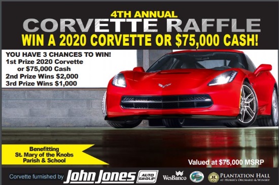 St Mary of the Knob 8-18-2019 raffle - 2020 Corvette or $75,000 Cash - Flyer 