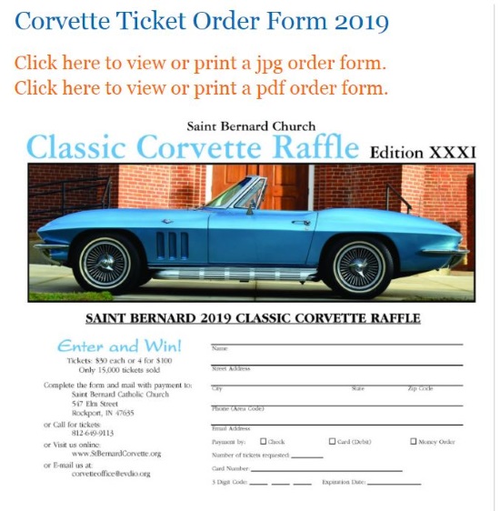 St. Bernard Catholic Church 8-17-2019 raffle - 1965 Corvette Convertible - order form