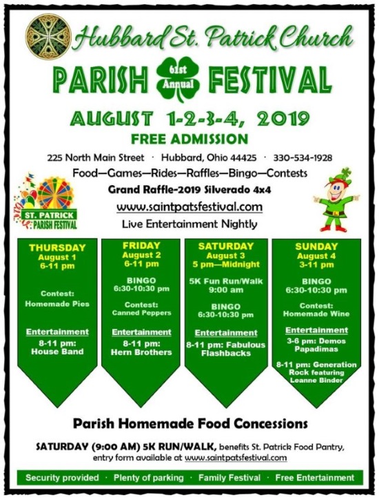 St. Patrick Parish Hubbard, Ohio 8-04-2019 raffle - 2019 Chevrolet Silverado 1500 Crew Cab 4×4 or $25,000 Cash - Flyer 