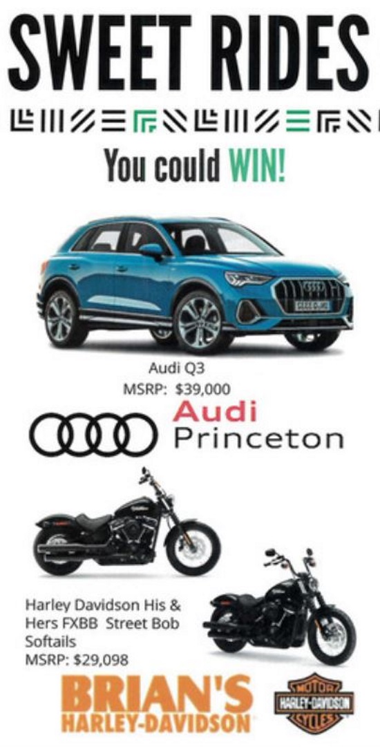 Big Brothers Big Sisters of Mercer County 9-25-2019 raffle - Choose (1 of 5) 2019 vehicles or a Pair of Harleys - Audi, Harley 